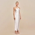 Elegant white halter neck dress with long tiered tassels for formal evening parties - Off White