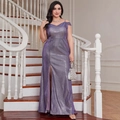 Elegante vestido de noche de lentejuelas moradas de talla grande con corte sirena - 0XL / Violeta Claro