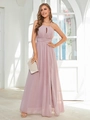 Dettagli di un abito da sera in chiffon rosa antico con scollo all'americana e spacco - S / Rosa corallo