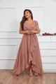 Vestido elegante de gasa malva con cuello en V, volantes y dobladillo asimétrico irregular - 3XL / Rosa Loto