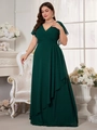 Detail of dark green plus size chiffon dress featuring V-neckline and ruffled waistline - 0XL / Dark Green