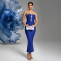 Robe bandage bustier bleu roi avec bordure en strass étincelants et coupe moulante élégante - S / Bleu Royal