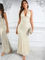 Abito da sera champagne con paillettes, scollo all'americana e taglio a sirena chic - S / Argento Albicocca
