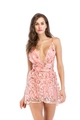 Detailed view of pink mesh mini dress with intricate gold sequin leaf embroidery - S / Pink