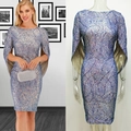 Elegante abito di paillettes blu con maniche a mantella e motivi curvi per la festa - 2XL / Blu