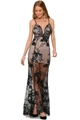 Robe longue noire sexy en dentelle à paillettes avec col en V et fente haute - S / Noir