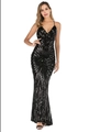 Sexy black sequin maxi dress with deep V-neck and mermaid silhouette for evening gala - S / Black