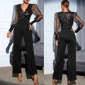 Combinaison noire élégante à col en V à paillettes avec manches bouffantes en tulle - S / Noir