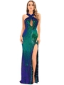 Dettaglio di un abito con paillettes all'americana con strisce verticali verdi e viola - S / Verde