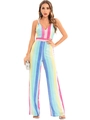 Détails de rayures verticales à paillettes colorées sur un combipantalon sexy à col en V - S / Rayé Multicolore