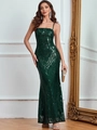 Elegante vestido de noche verde oscuro con lentejuelas, tirantes finos y corte sirena - S / Verde Oscuro