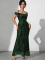 Macro detail of dark green sequin prom dress showing elegant Art Deco geometric patterns - Dark Green