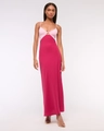 Close-up of pink and deep magenta contrast maxi dress with sleek backless detail - S / Light Pink And Deep Pink