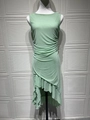 Mint green sleeveless dress with ruching details and asymmetrical ruffled hemline - Light Green / S