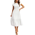White smocked dress featuring elegant ruffle sleeves and a tiered midi skirt design - White