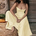 Abito midi vintage crema aderente con bustino a corsetto e spalline sottili stile chic - S / Giallo