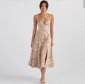 Floral spaghetti strap midi dress with high slit and slim fit design in light yellow - S / Apricot Floral