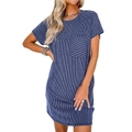 Vestido corto de punto gofrado en azul marino con manga corta y bolsillo - S / Azul Real