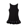 Detail of black sleeveless mini dress featuring ruffled hem and slim-fit halter neck design - XS / Black