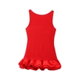 Detail view of the vibrant red sleeveless mini dress featuring multi-layered ruffle hemline - XS / Red