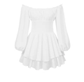Witte smock off-shoulder romper met lantaarnmouwen en ruffles van swiss dot - S / Wit