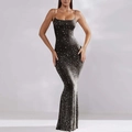 Sparkling black sequin mermaid evening dress with thin straps and a bodycon fit - S / Black