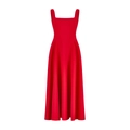 Elegante abito midi rosso senza maniche con scollo quadrato e silhouette a trapezio - S / Rosso