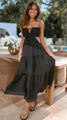 Elegantes schwarzes Midikleid mit Seitenausschnitten und Stufenrock für den Sommerlook - S / Schwarz