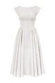 Detailed view of cream backless midi dress with bateau neckline and pleated skirt - S / Light Gray