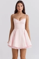 Süßes babyrosa Satin-Korsett-Minikleid mit Trägern und flauschigem Tüllsaum für Damen - S / Rosa