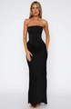Detailed corset structure and elegant satin draping on this slim fit black maxi dress - S / Black
