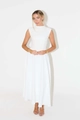 Close-up of elegant white sleeveless maxi dress with a sophisticated high-neck design - S / White