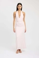 Robe longue dos nu rose pâle élégante avec détails froncés et décolleté en V - S / Rose