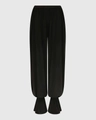 Detail of high-waisted black wide-leg joggers with gathered ankles and lightweight fabric - XS / Black Pants