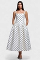 Detalle del vestido blanco de lunares con tirantes anchos y bolsillos laterales ocultos - S / Blanco con lunares negros