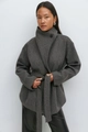 Detailed texture of dark grey wool coat with elegant high stand collar and single button - S / Tops / Dark Gray