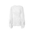 Elegant white pleated long sleeve top with lantern sleeves and unique texture - S / White