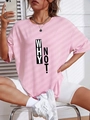 Pink oversized cotton T-shirt with 'WHY NOT!' print paired with white cycling shorts - S / Pink