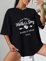 Women's black loose Mother's Day t-shirt with personalized family print and 2025 date - S / Black