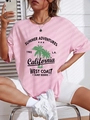 Pink crew neck t-shirt with California palm tree print in a relaxed casual style - S / Pink