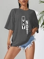 Women's oversized dark grey t-shirt with WHY NOT letter print and crew neck design - S / Gray