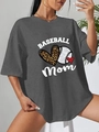 T-shirt grigia oversize a maniche corte da donna con stampa leopardata Baseball Mom - S / Grigio