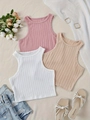 Set di 3 top corti a costine senza maniche in rosa beige e bianco con collo alto - S / Multicolore