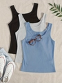 Set de 3 camisetas de tirantes de punto acanalado en negro, gris y azul con estilo - S / Negro Gris Azul