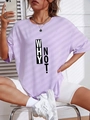 Women's lavender loose fit cotton T-shirt with Why Not print and round neckline - Purple