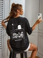 Oversized schwarzes Baumwoll-T-Shirt mit skelettiertem Read in Peace-Rückenaufdruck - S / Schwarz
