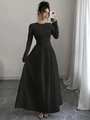 Elegant black long-sleeved maxi dress with crew neck and wide pleated skirt silhouette - S / Black