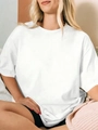 Détail du t-shirt blanc oversize en coton avec épaules tombantes et col rond élégant - S / Blanc