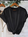 Women's black short sleeve t-shirt with crew neck and stylish front knot hem detail - S / Black