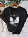 Damen Baumwoll-T-Shirt in Schwarz mit minimalistischem Paris-Architektur-Aufdruck - S / Schwarz